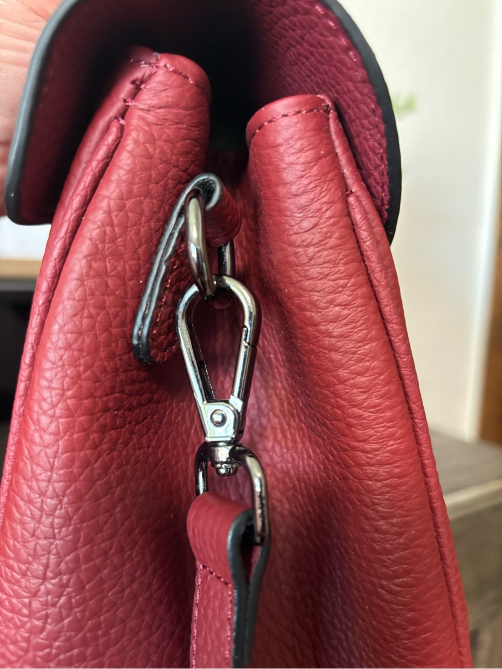 Structured Burgundy Pebbled Leather Satchel - Picture 8 of 9